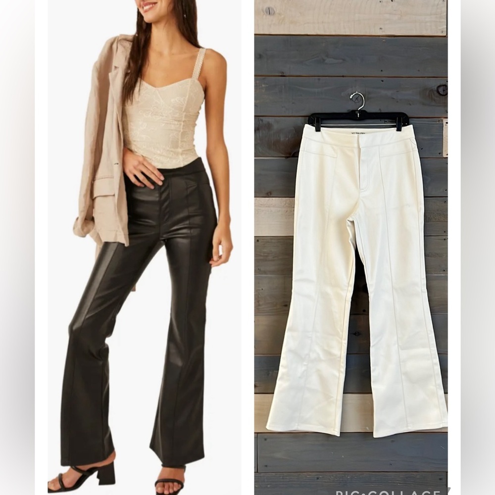 Free People Faux Leather Flared Pants Off White Size 12